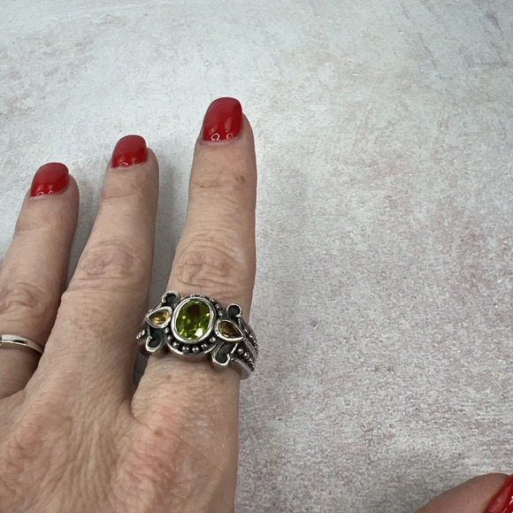 Green‎ Yellow Sterling Silver Ring Boho Vintage Bold Statement Size 9 Glass - Picture 4 of 11